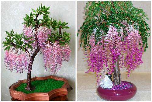 Глициния из розового бисера