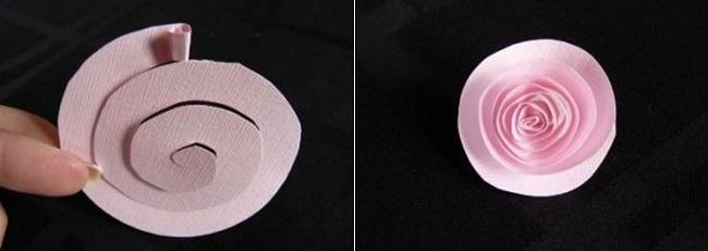 Готовый розовый цветок из спирали