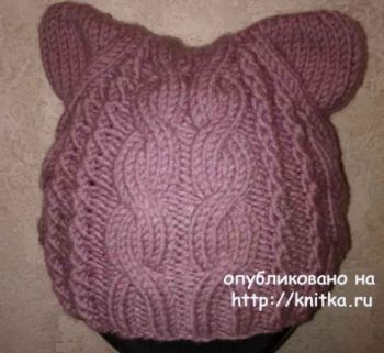 Кото - шапочка спицами. Работа Nataly