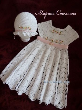 Платье для девочки квадратной ажурной кокетке крючком