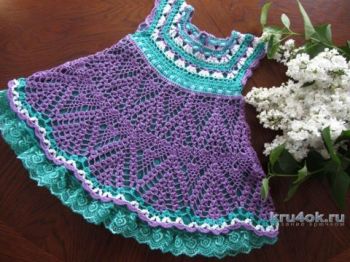 Платье для девочки Сирень на квадратной кокетке крючком